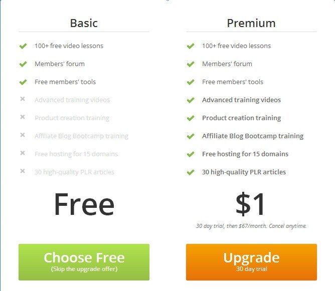 affilorama-free or upgrade package