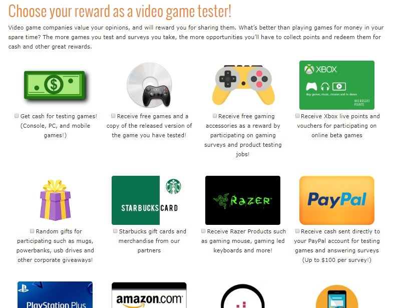 Choose how to be paid as video game tester